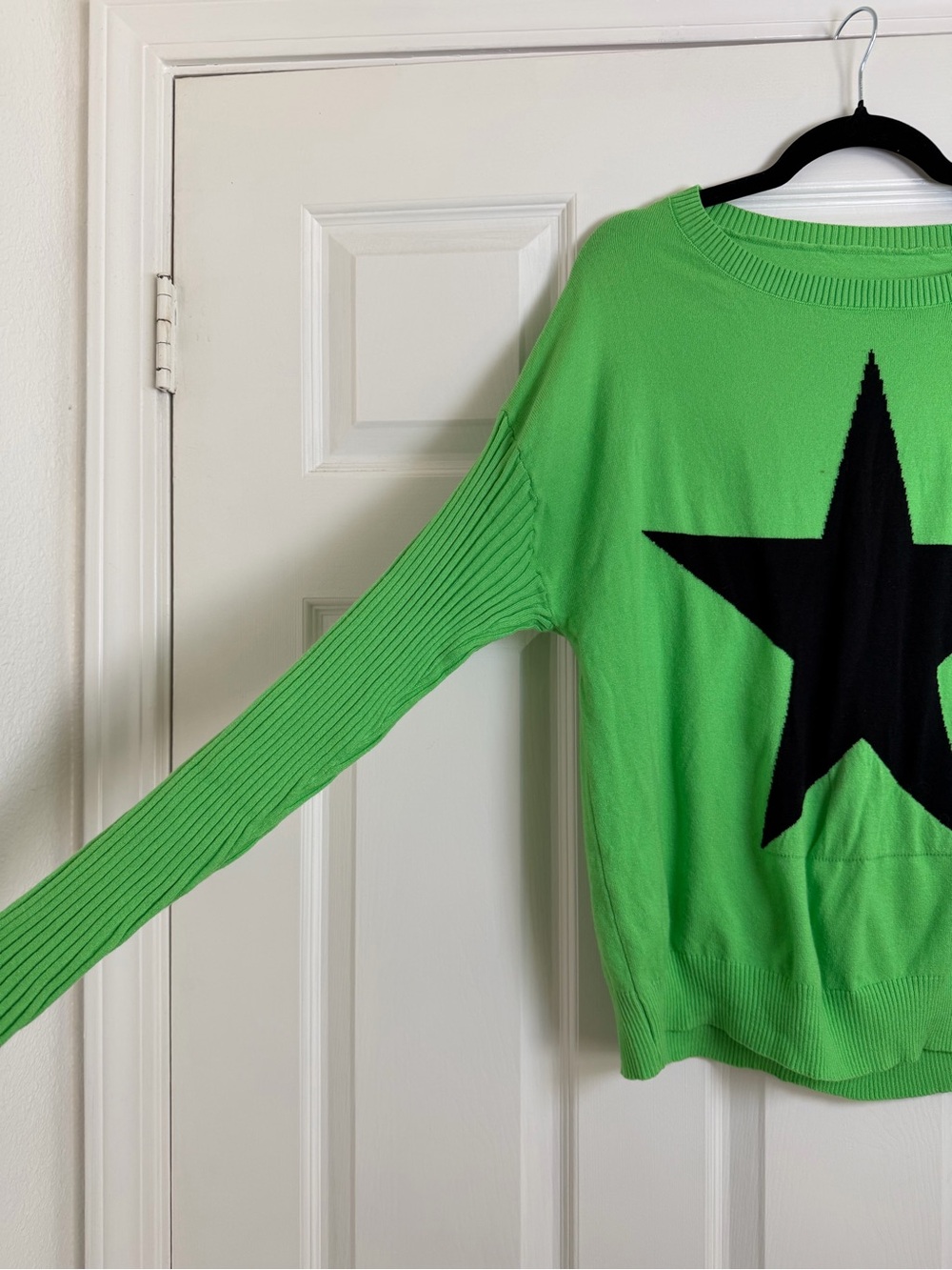 Neon Green Black Star Oversized Sweater Size L Y2K Punk - Picture 3 of 6
